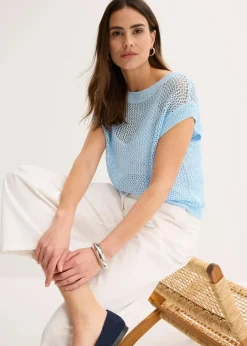 Ajour Pullover aus glänzendem Bändchengarn