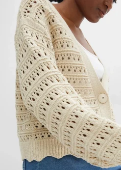 Ajour-Strickjacke aus reiner Baumwolle