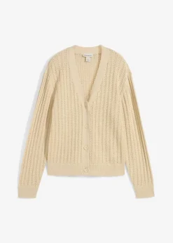 Ajour-Strickjacke mit Leinenanteil