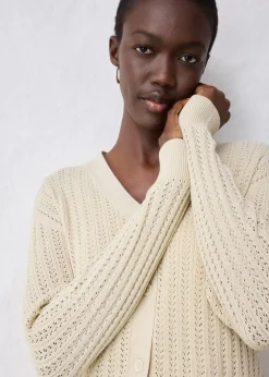 Ajour-Strickjacke mit Leinenanteil