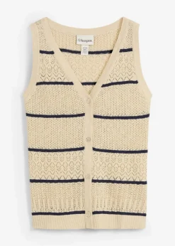 Ajour-Strickweste mit Leinenanteil