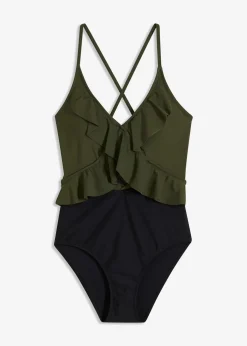 Badeanzug mit Cut-Out und Volants