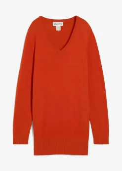 Basic Longpullover mit V-Ausschnitt