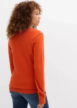 Basic Longpullover mit V-Ausschnitt