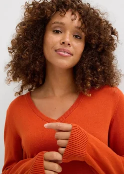 Basic Longpullover mit V-Ausschnitt