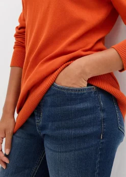 Basic Longpullover mit V-Ausschnitt