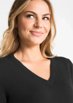 Basic Longpullover mit V-Ausschnitt