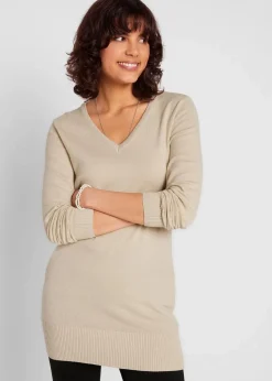 Basic Longpullover mit V-Ausschnitt