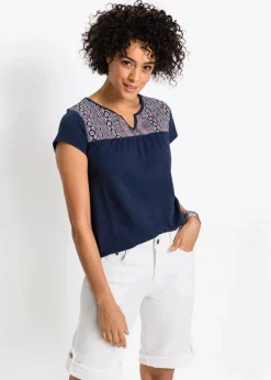 Baumwoll Shirt in A-Form, bedruckt, Kurzarm