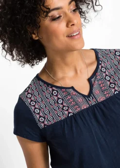 Baumwoll Shirt in A-Form, bedruckt, Kurzarm