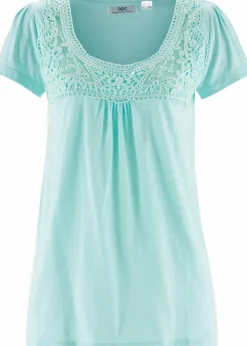 Baumwoll Shirt mit Spitze, Kurzarm