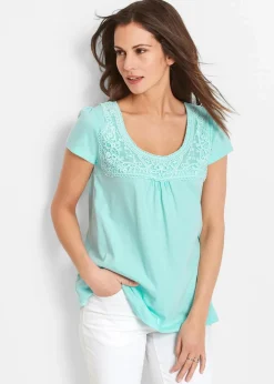 Baumwoll Shirt mit Spitze, Kurzarm