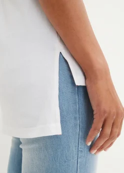 Baumwoll T-Shirt mit Seitenschlitz und Druck