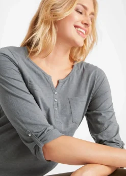 Baumwoll-Henleyshirt mit Knopfleiste