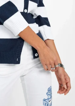 Baumwollstrickjacke mit Streifen