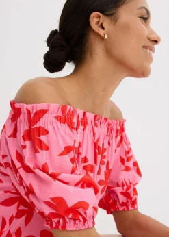 bedruckte Carmenbluse aus feinem Viskose-Mix