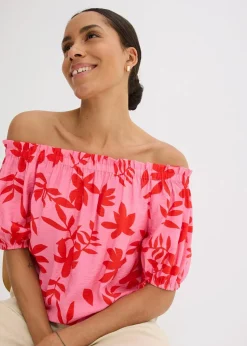 bedruckte Carmenbluse aus feinem Viskose-Mix