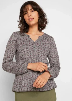 Bedrucktes Langarmshirt mit Henley-Kragen