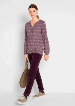 Bedrucktes Langarmshirt mit Henley-Kragen