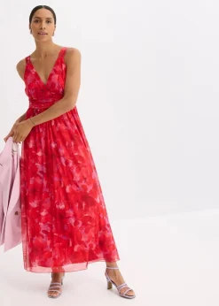 bedrucktes Maxikleid aus softem Mesh