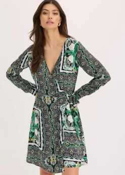 bedrucktes Satin-Wickelkleid