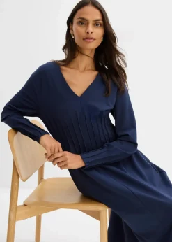 Bequemes Kleid mit Zierfalten aus Viskose-Mix