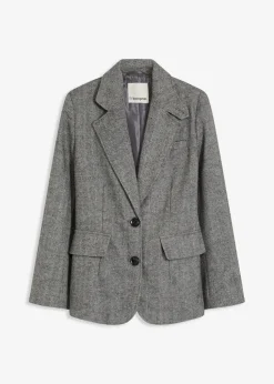 Blazer mit Fischgratmuster und Wollanteil