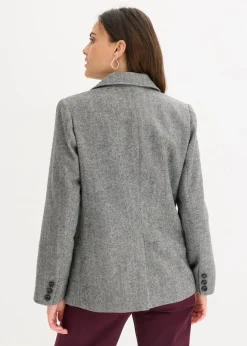 Blazer mit Fischgratmuster und Wollanteil