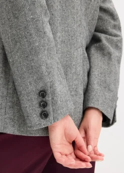 Blazer mit Fischgratmuster und Wollanteil