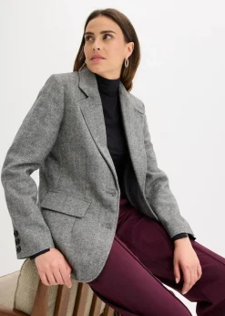 Blazer mit Fischgratmuster und Wollanteil