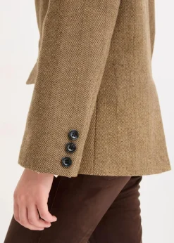 Blazer mit Fischgratmuster und Wollanteil