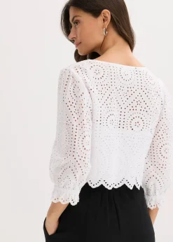 Bluse mit Lochstickerei und Puffärmeln