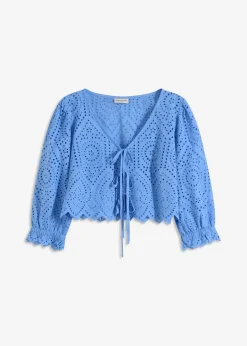 Bluse mit Lochstickerei und Puffärmeln