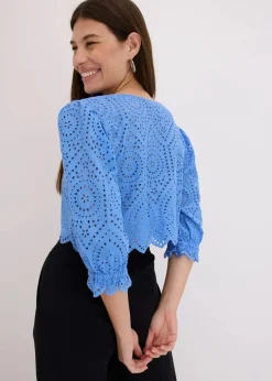Bluse mit Lochstickerei und Puffärmeln