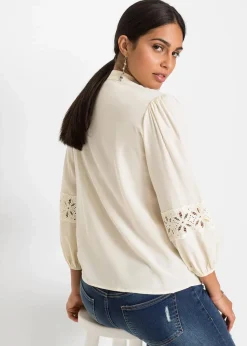 Bluse mit Spitze aus softem Viskose-Mix