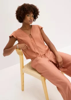 Bluse mit Volantärmeln in Glanzoptik