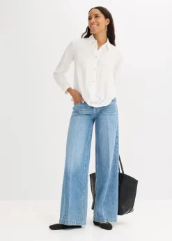 Bluse mit Wickel-Detail aus strukturiertem Material