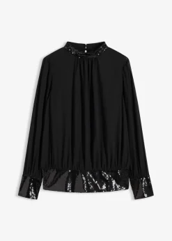 Blusenshirt aus feinem Tüll mit Pailletten