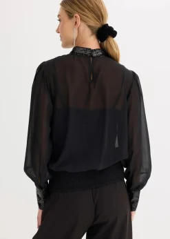 Blusenshirt aus feinem Tüll mit Pailletten