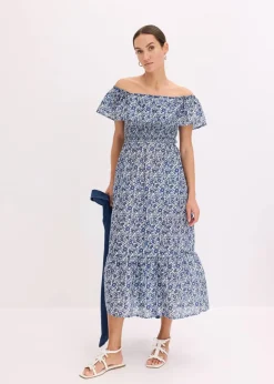 Boho-Midikleid mit Carmenausschnitt aus leichter Baumwolle