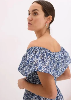 Boho-Midikleid mit Carmenausschnitt aus leichter Baumwolle