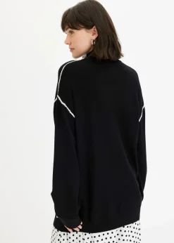 Boxy-Pullover mit Zierstich aus Viskose-Mix