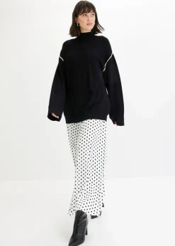 Boxy-Pullover mit Zierstich aus Viskose-Mix