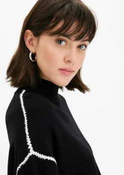Boxy-Pullover mit Zierstich aus Viskose-Mix