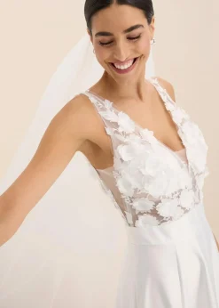 Brautkleid aus glänzendem Satin mit Blumen-Applikation