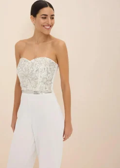 Braut-Overall aus strukturiertem Crepe mit Perlenstickerei