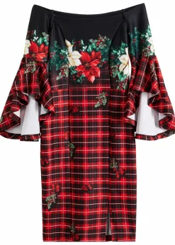 Carmen-Kleid aus fester Scuba-Qualität mit Weichnachtsmotiv