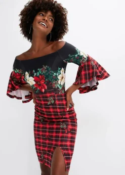 Carmen-Kleid aus fester Scuba-Qualität mit Weichnachtsmotiv