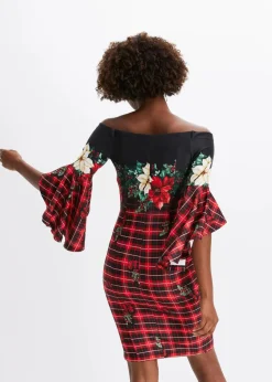 Carmen-Kleid aus fester Scuba-Qualität mit Weichnachtsmotiv