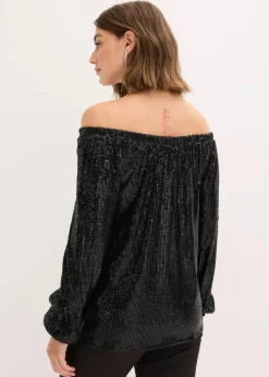 Carmenshirt, Oversized mit Pailletten